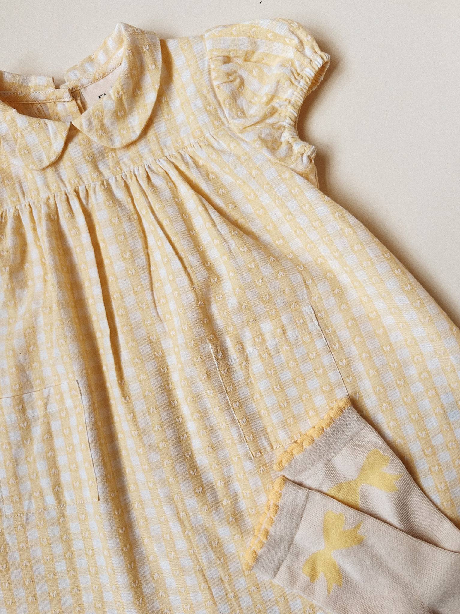 Olivia SS Dress - Soft Yellow Heart Gingham