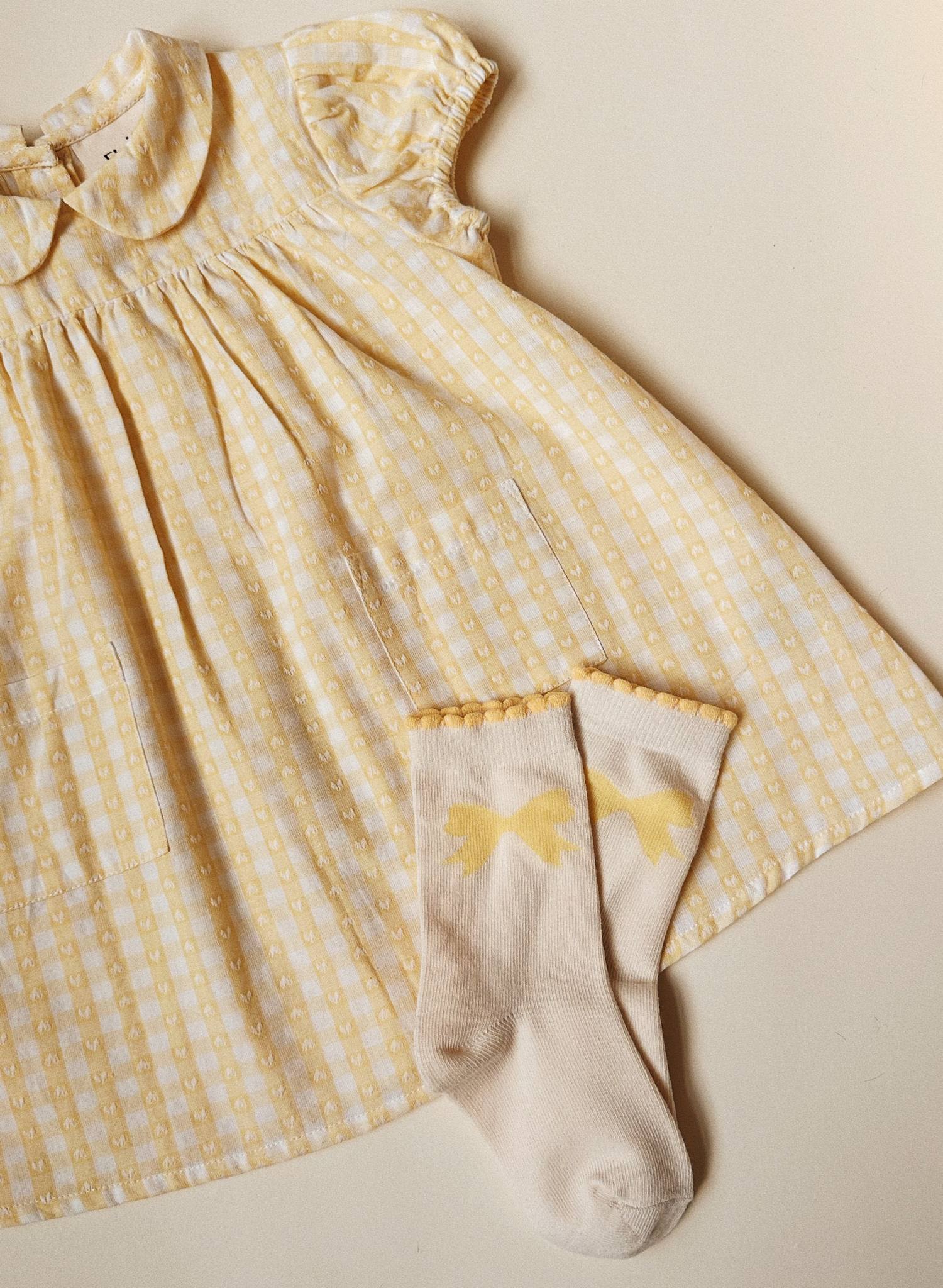 Olivia SS Dress - Soft Yellow Heart Gingham