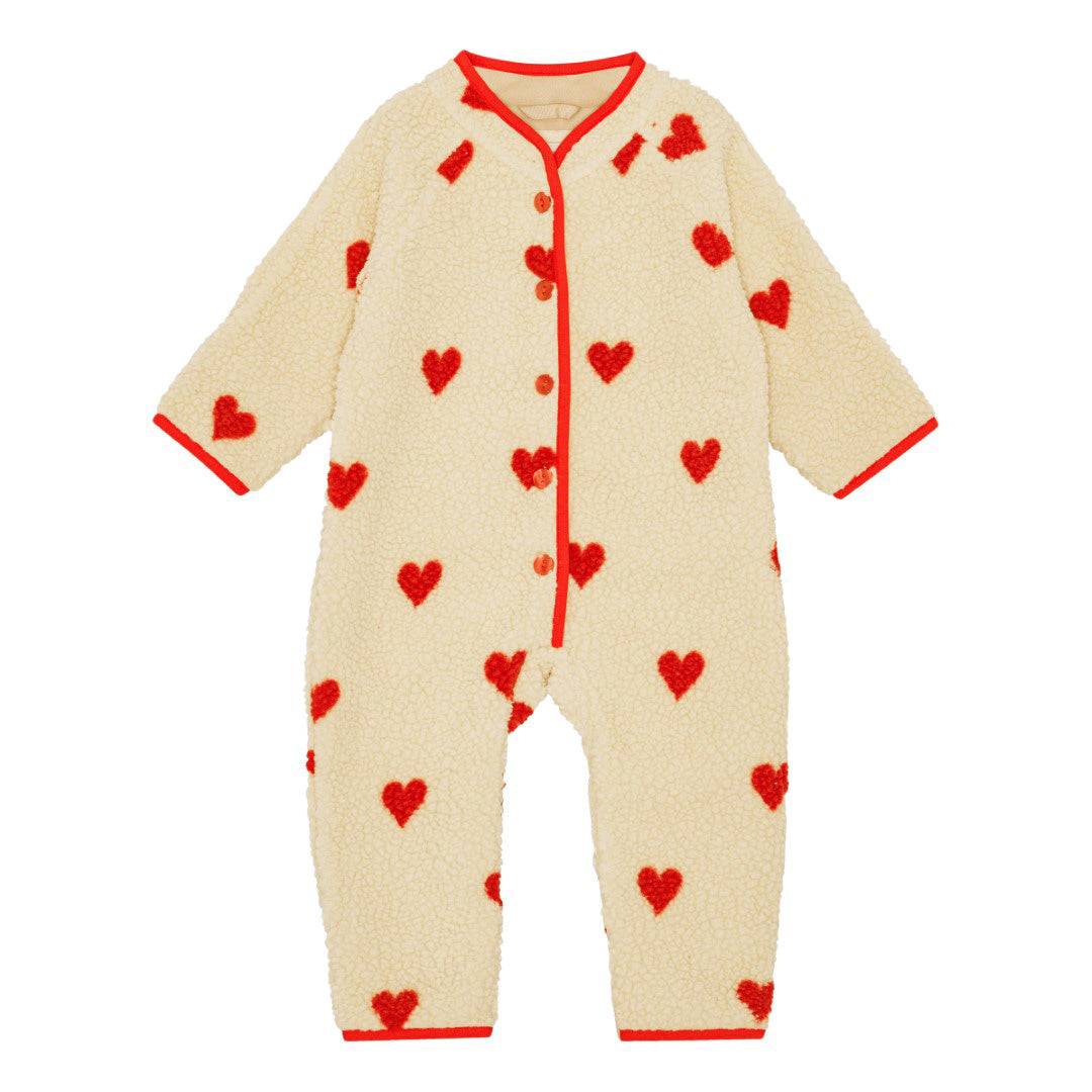 Simone Fleece Onesie - Soft white heart