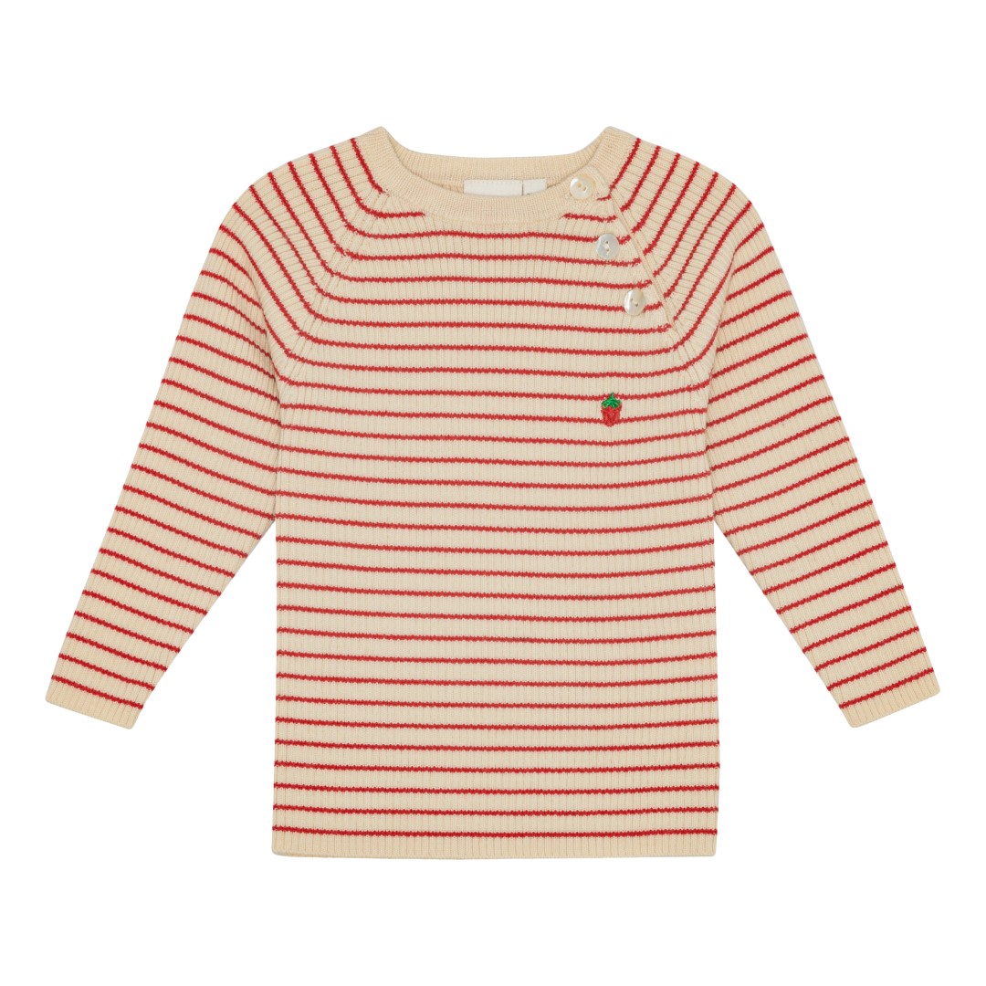 Flye Sweater Wool - Oat mel / Poppy Red