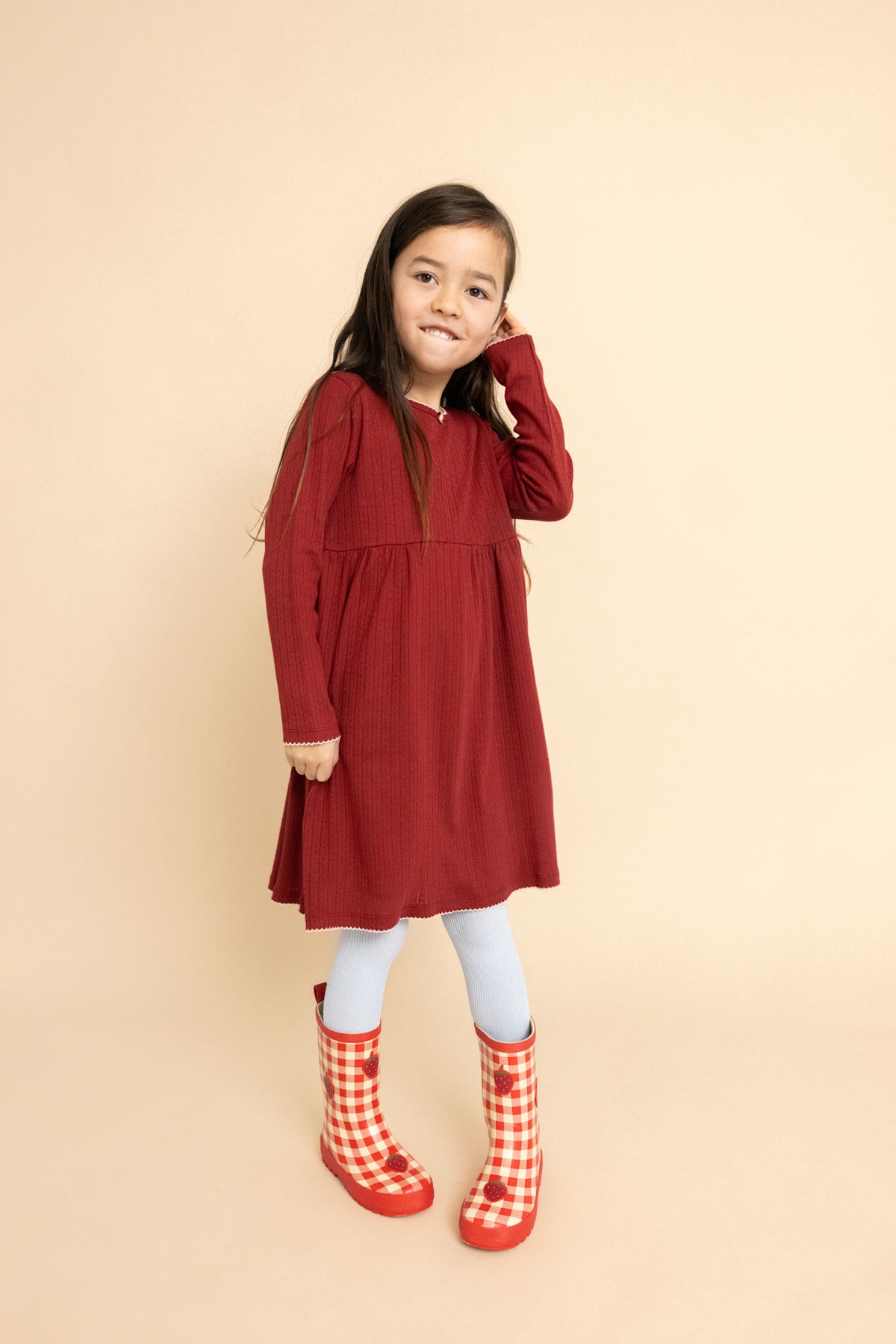 Liva Pointelle LS Dress - Dark Cranberry