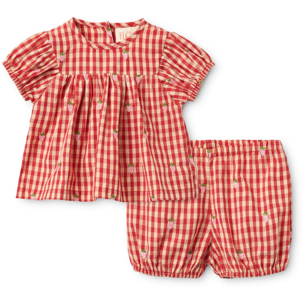 Flöss Aps Molly Pineberry Baby SS Set Set Red-pink Berry Gingham