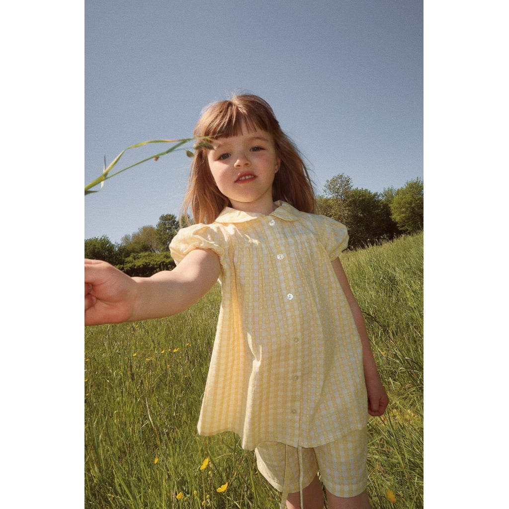 Flöss Aps Olivia SS Shirt Shirt Soft Yellow Heart Gingham