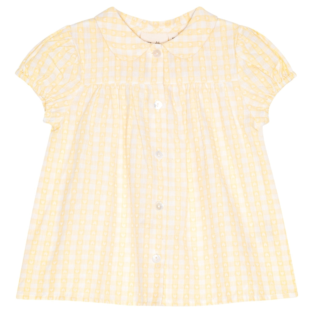 Flöss Aps Olivia SS Shirt Shirt Soft Yellow Heart Gingham