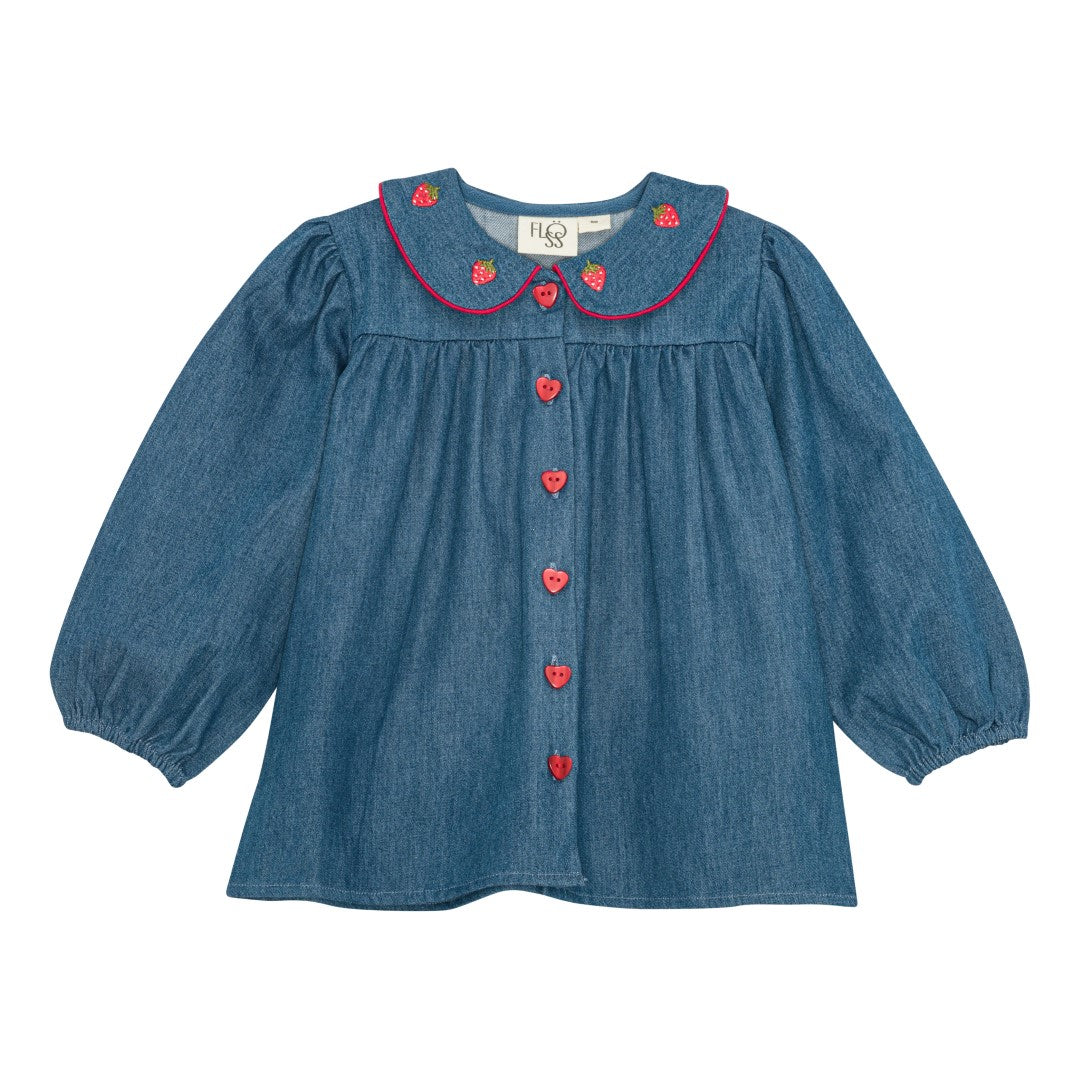 Vilma Blouse - Mid Blue Strawberry