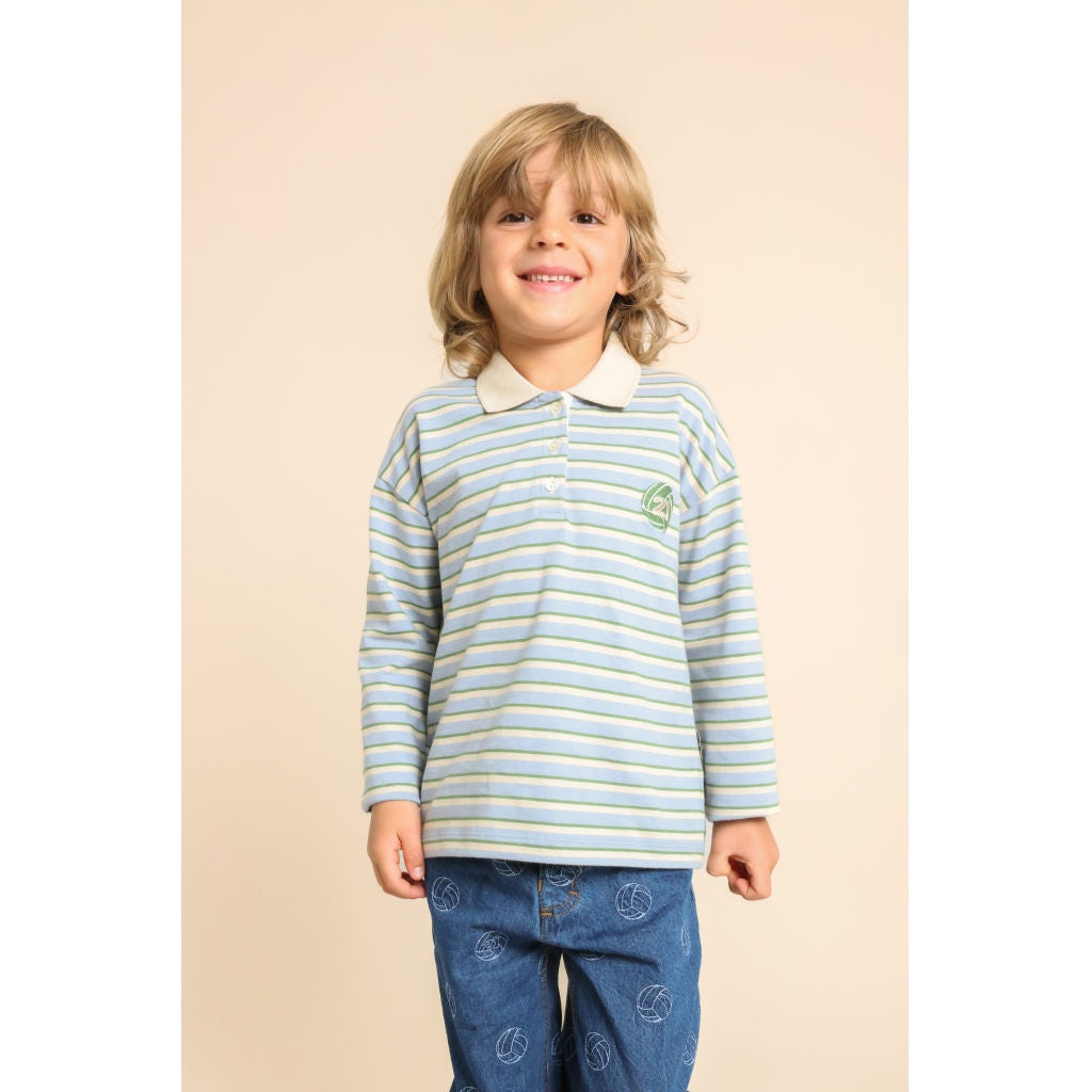 Conrad Blouse - Blue Air/Green Stripe