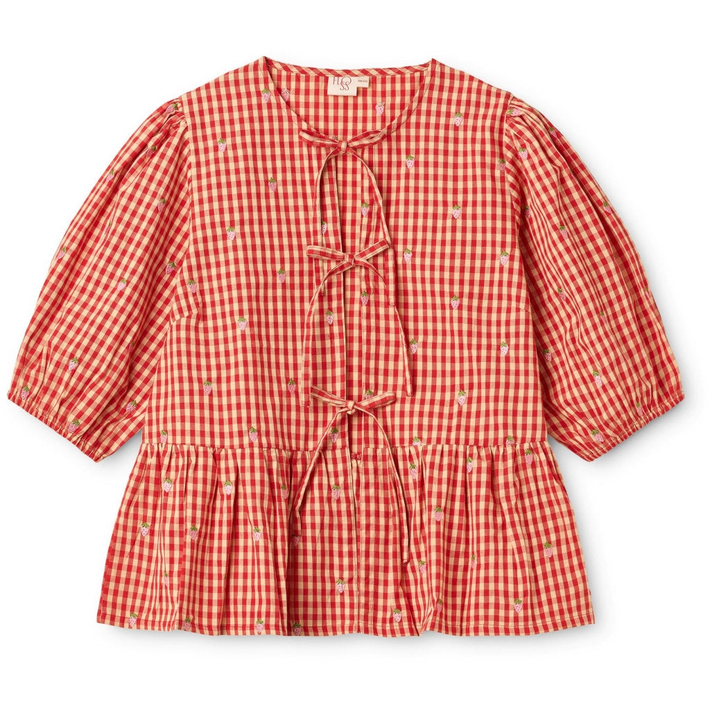 Molly Pineberry Adult Blouse - Red-pink Berry Gingham