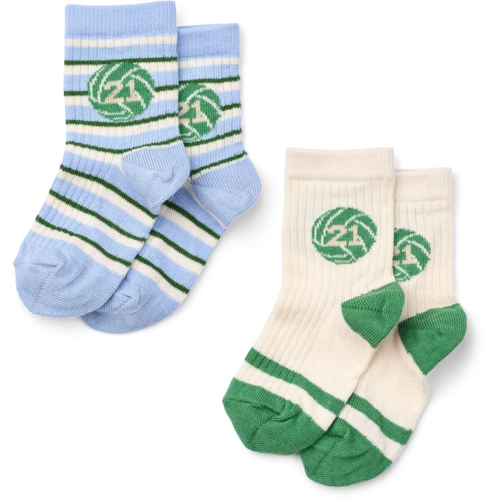 Vilde Socks 2-pack - Blue/Green Football 2-pack