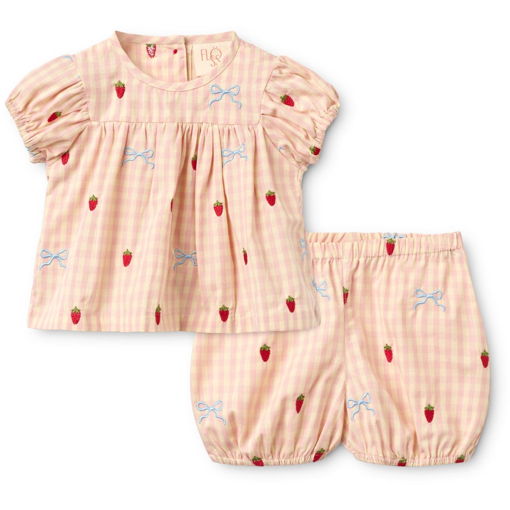 Flöss Aps Dolly Bow Baby SS Set Set Berry/bow Gingham