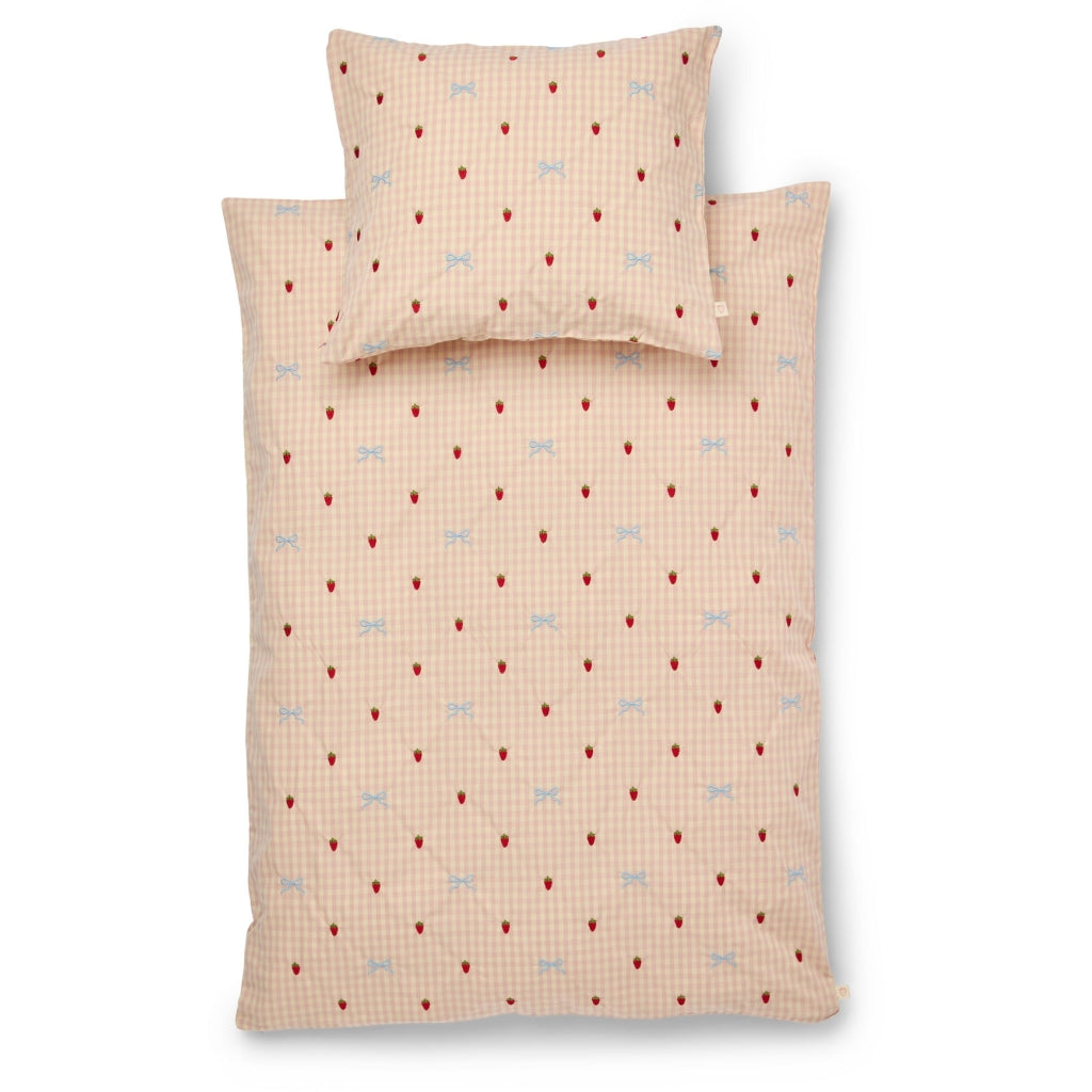 Flöss Aps Dolly Bow Duvet+Pillow Baby Duvet cover Berry/bow Gingham