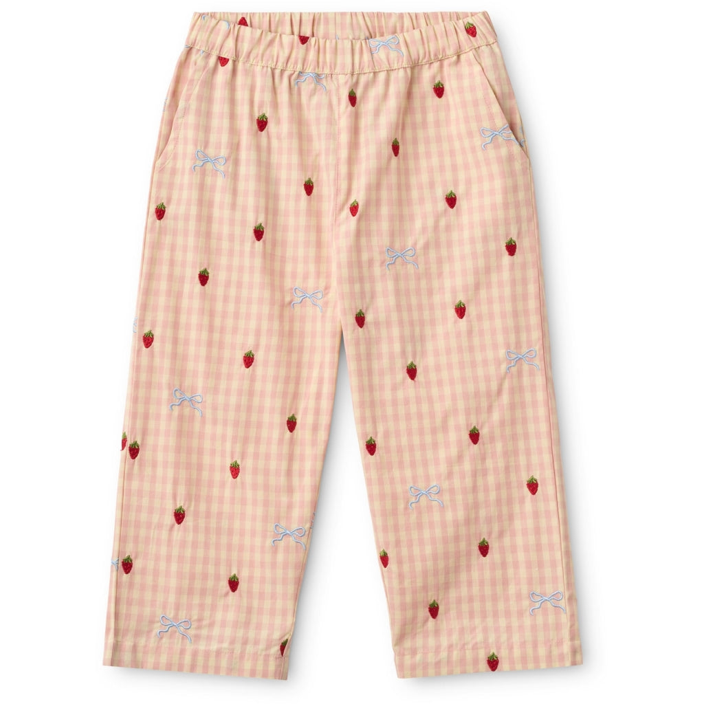 Flöss Aps Dolly Bow Wide Pants Pants Berry/bow Gingham