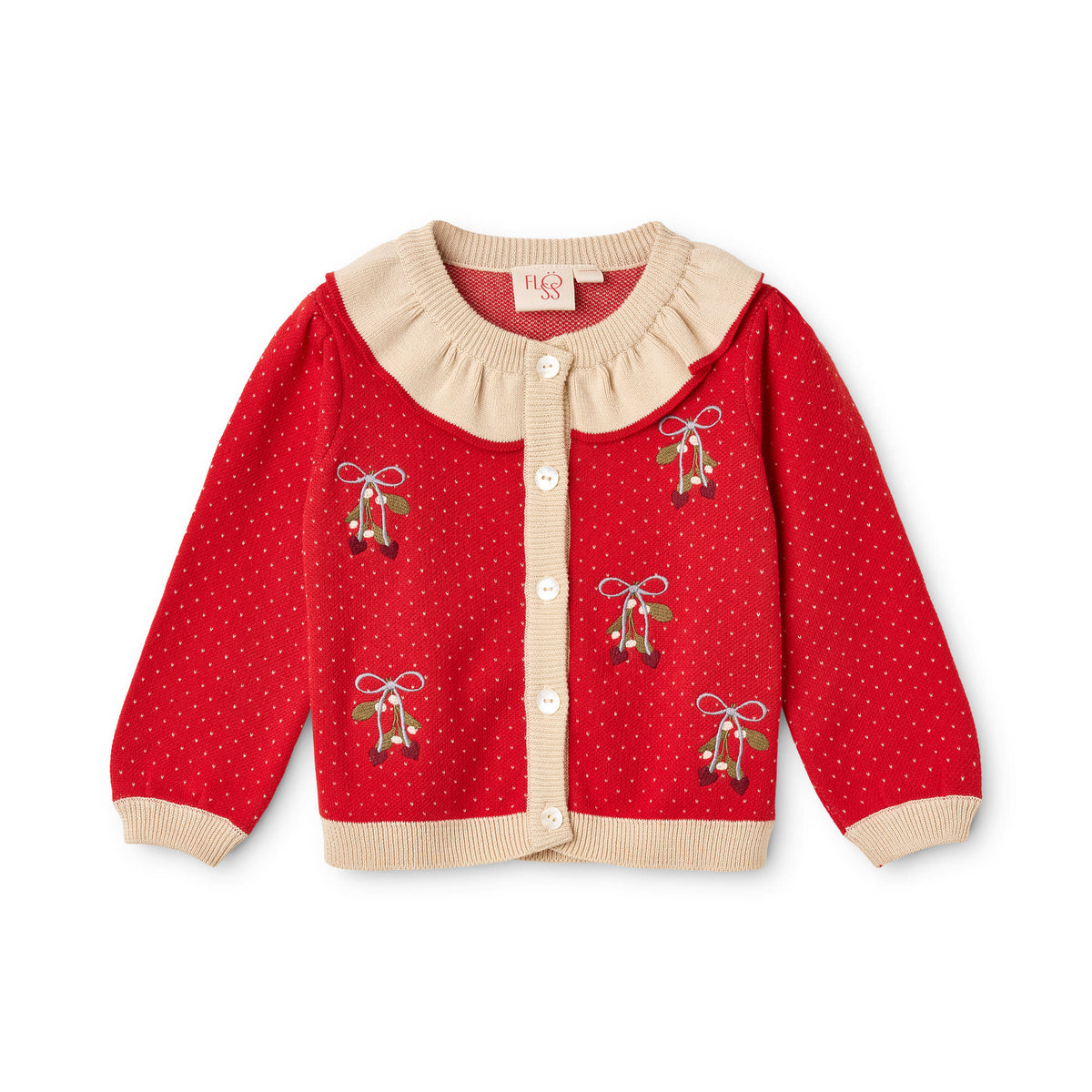 Elsie Cardigan - Poppy Red/Cream Dot