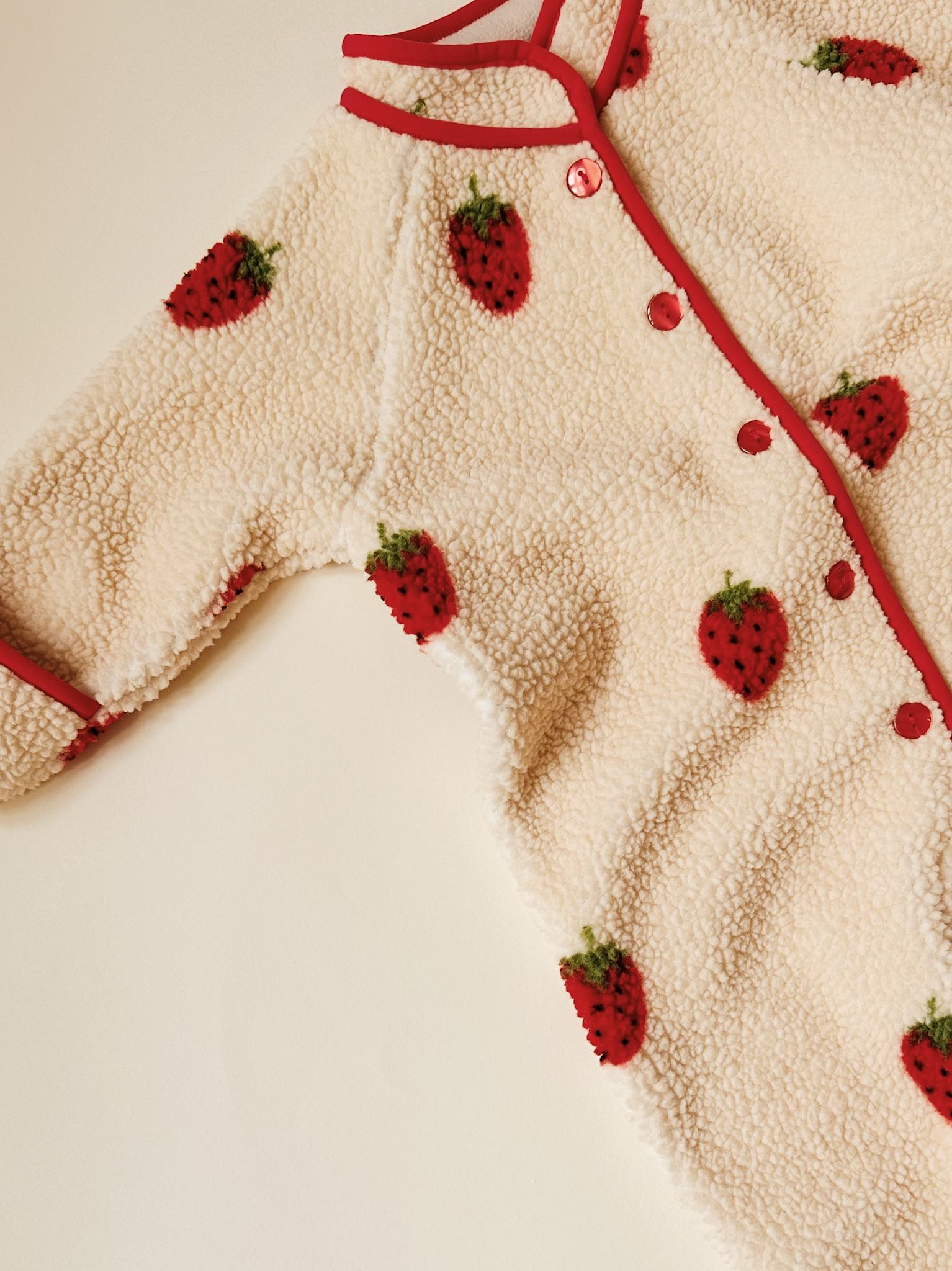 Strawberry Fleece Onesie - Soft White Berry