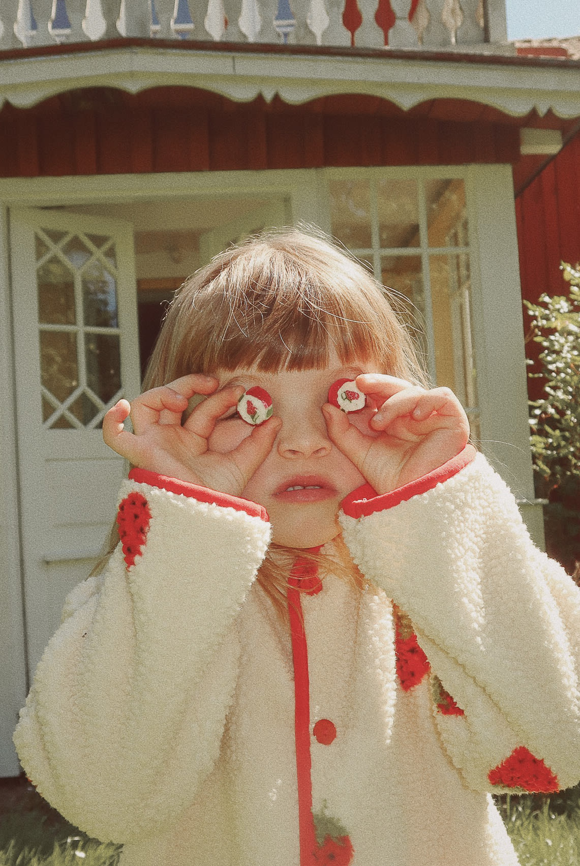 Strawberry Fleece Jacket - Soft White Berry