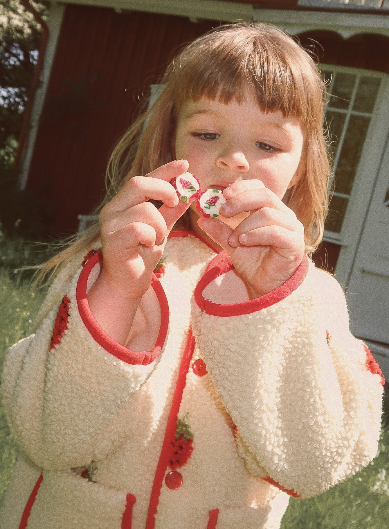 Strawberry Fleece Jacket - Soft White Berry