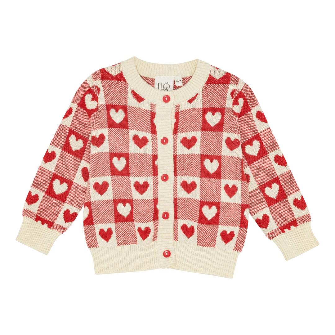 Heart Cardigan - Poppy Red/Soft White