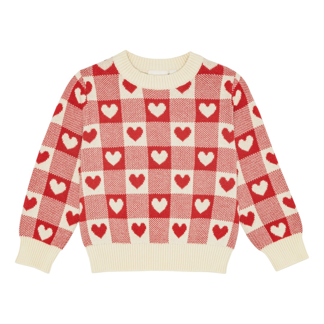 Heart Sweater - Poppy Red/Soft White