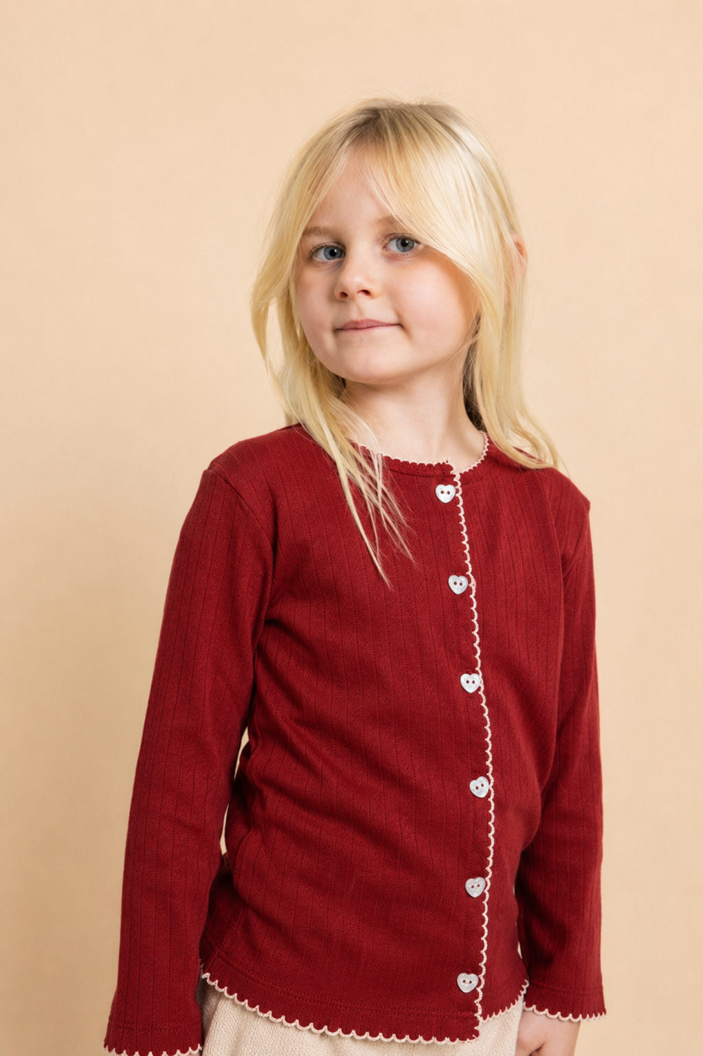 Liva Pointelle Cardigan - Dark Cranberry