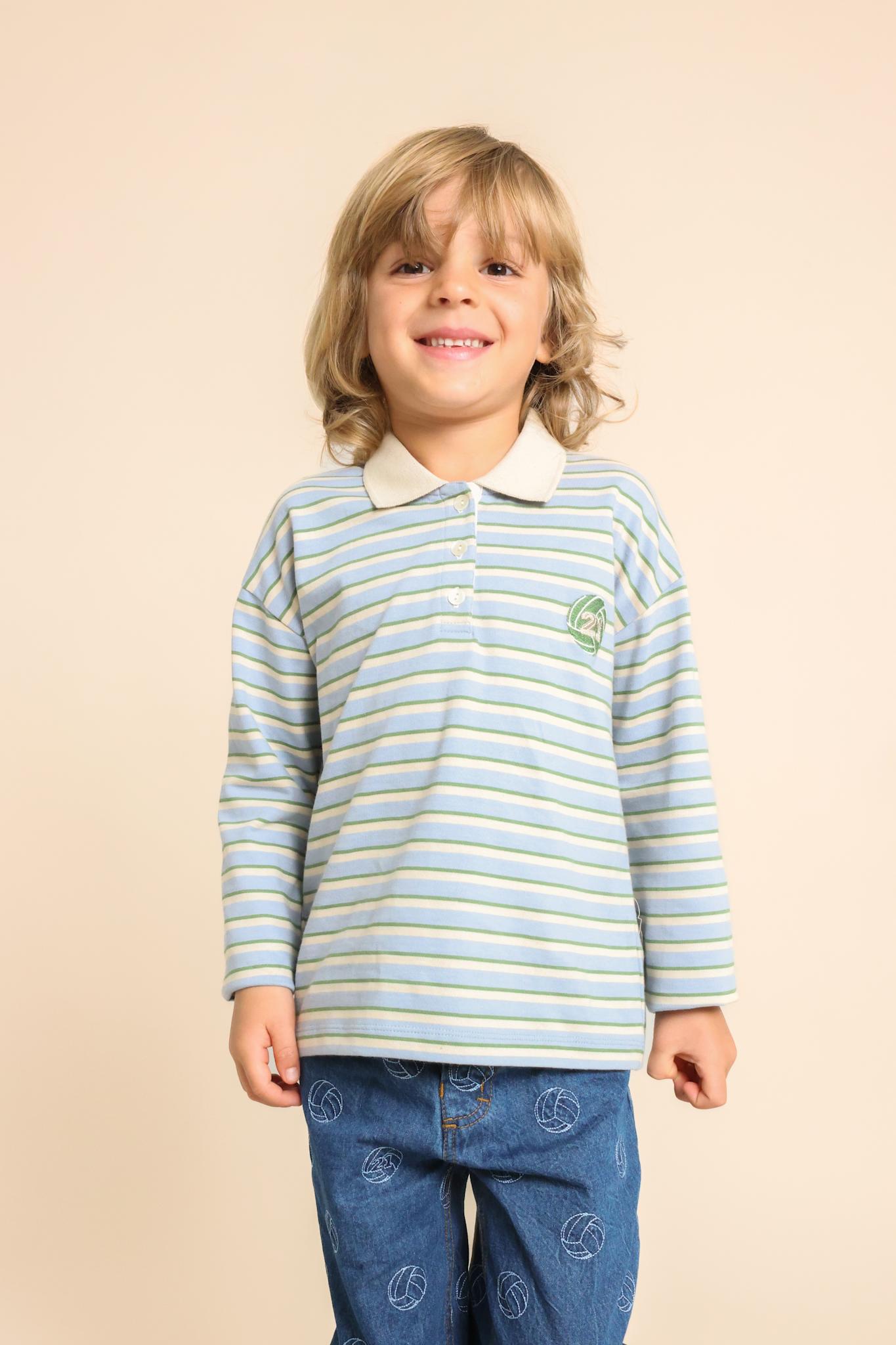 Conrad Blouse - Blue Air/Green Stripe