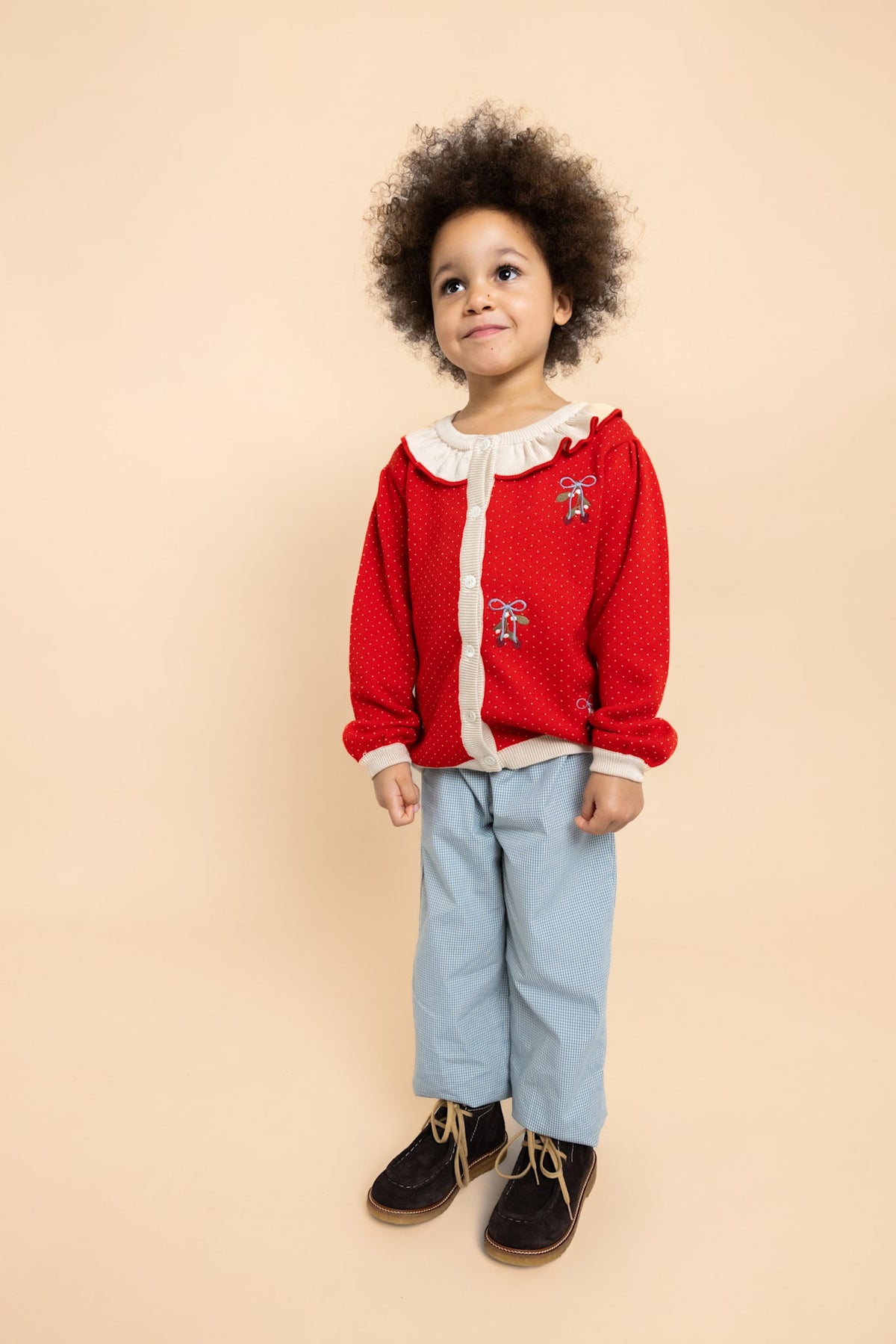 Elsie Cardigan - Poppy Red/Cream Dot