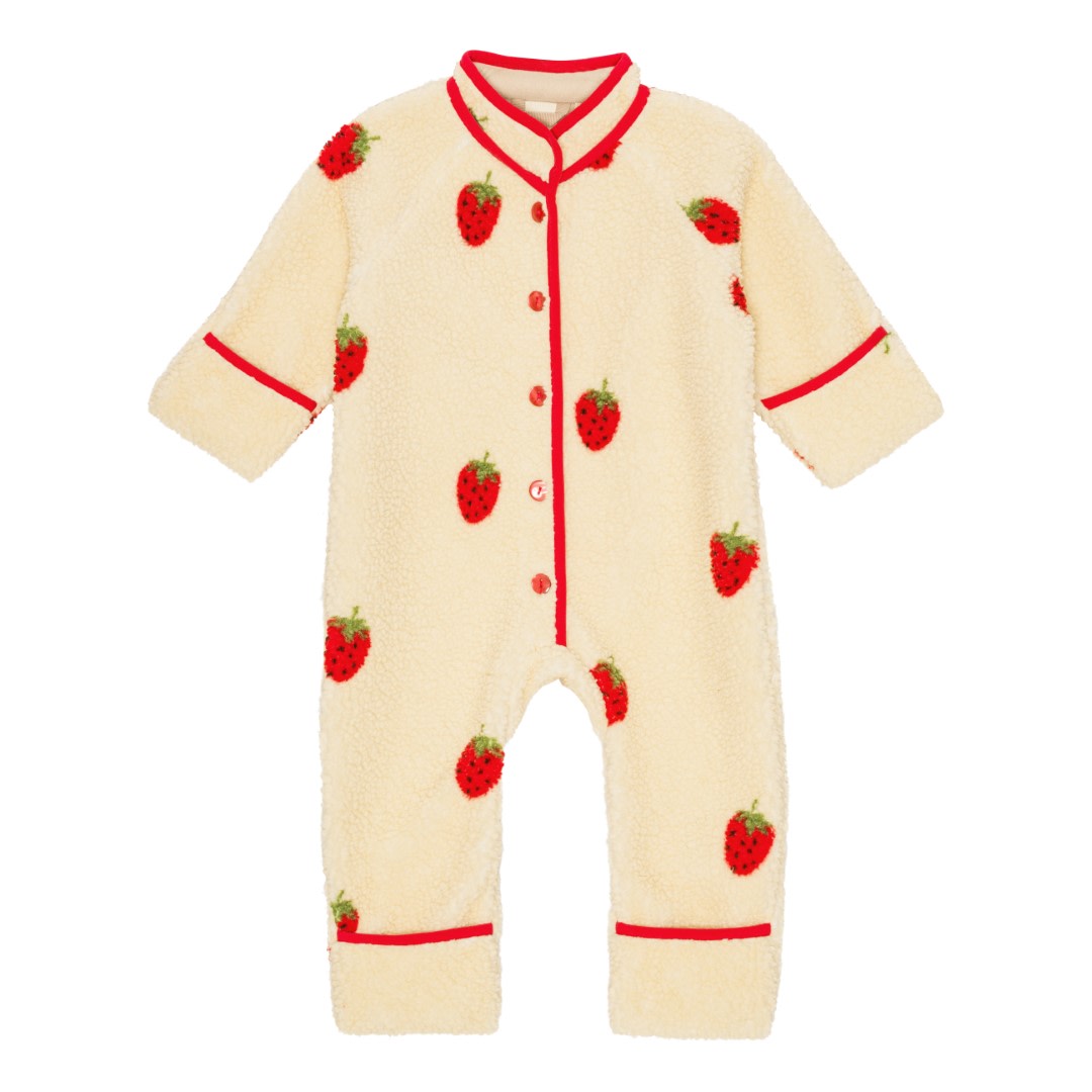 Strawberry Fleece Onesie - Soft White Berry