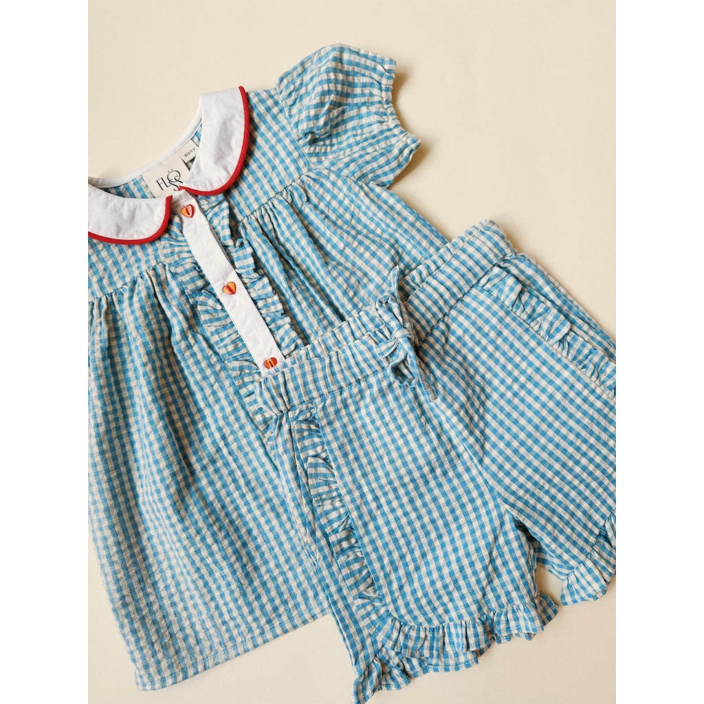 River Frill Shorts - Blue/Soft White Gingham