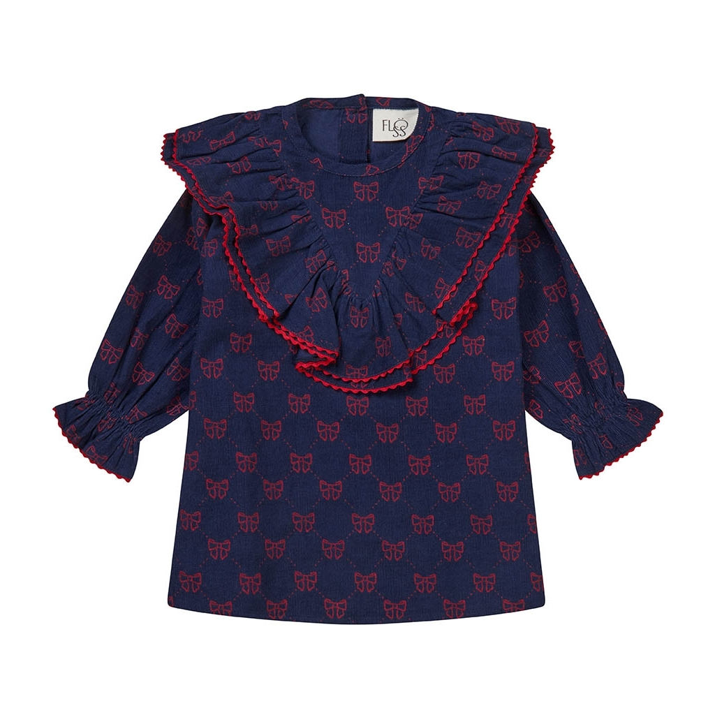 Luna Dress - Navy/Ruby Red Bows