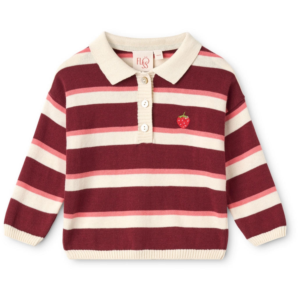 Elisa Polo Sweater - Cranberry Stripe
