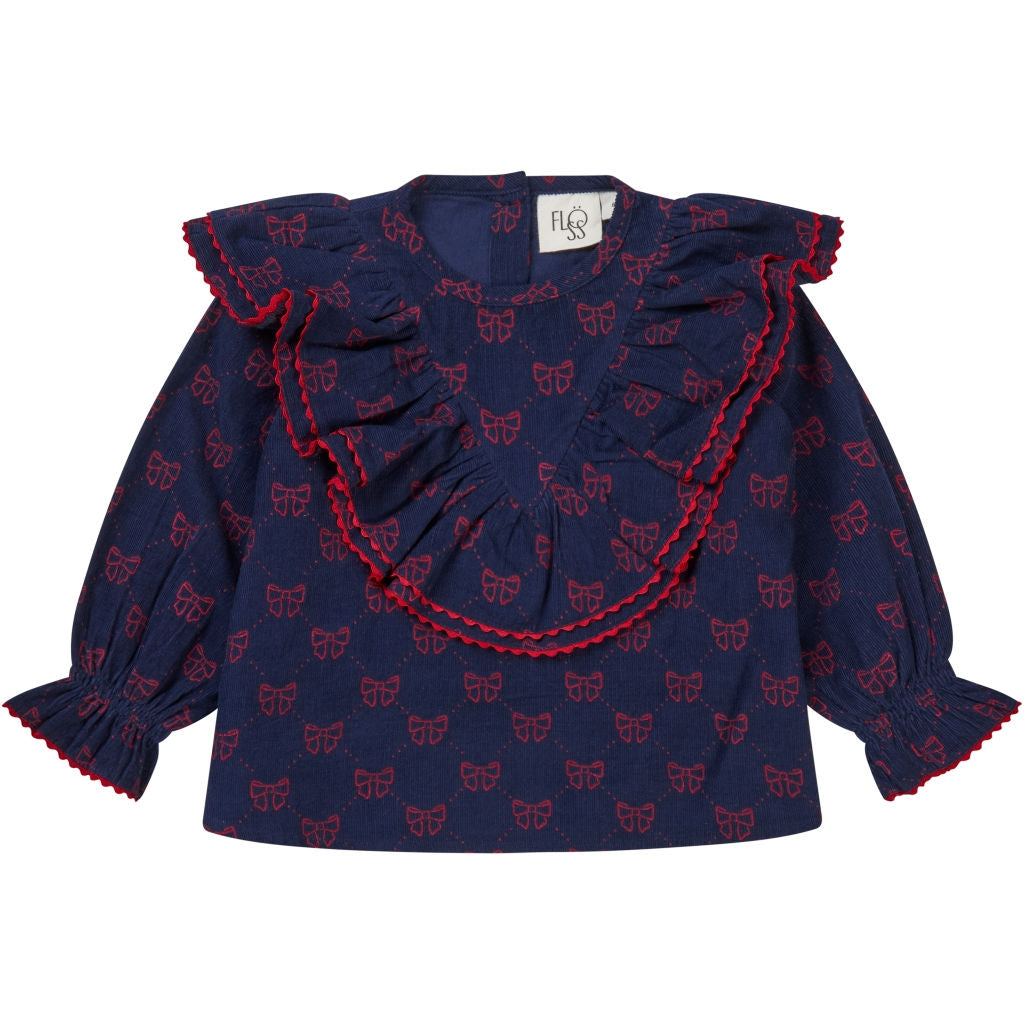 Luna Blouse - Navy/Ruby Red Bows